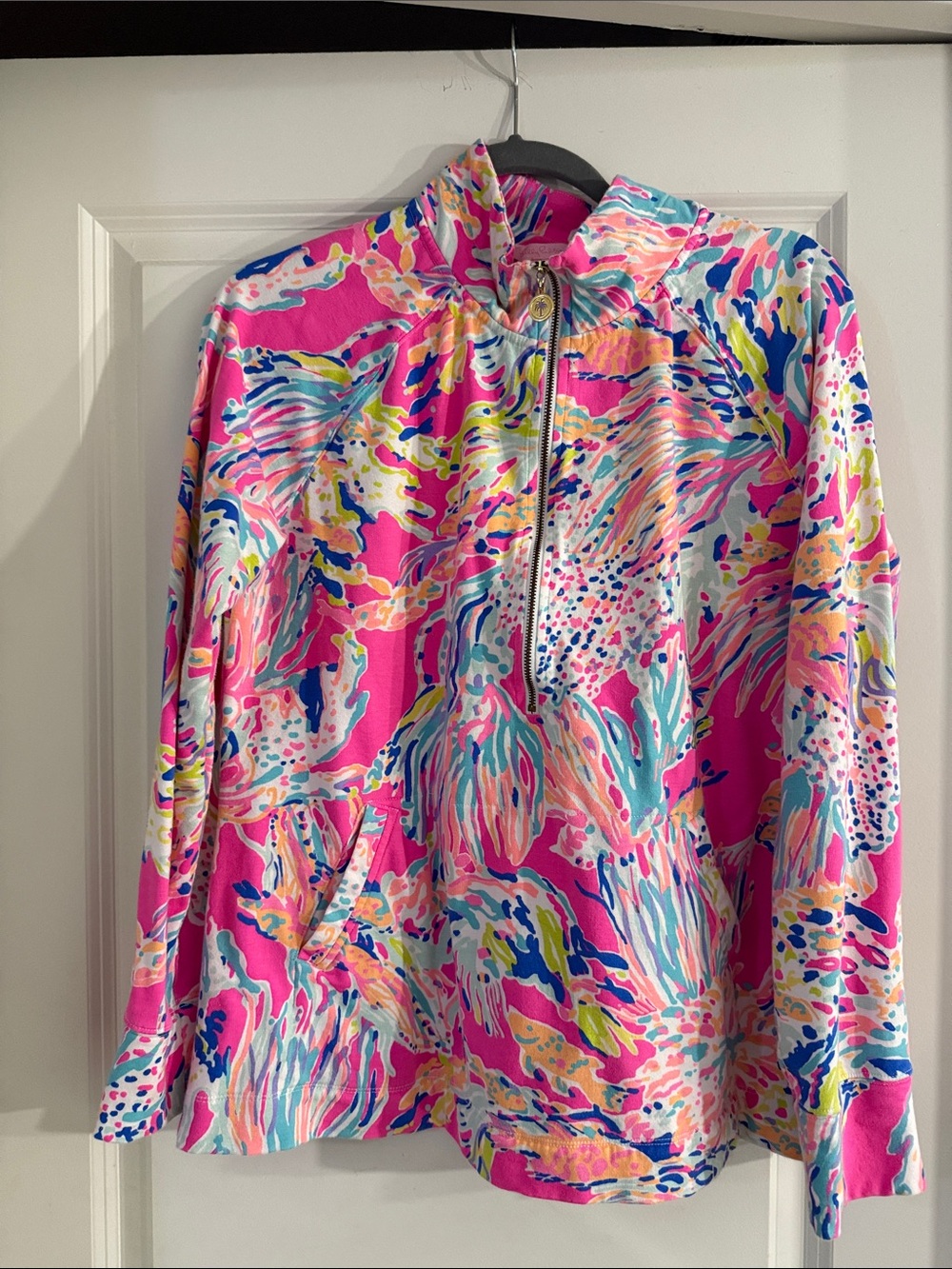 Lilly Pulitzer Pink Multi-Color Printed half zipper pullover.